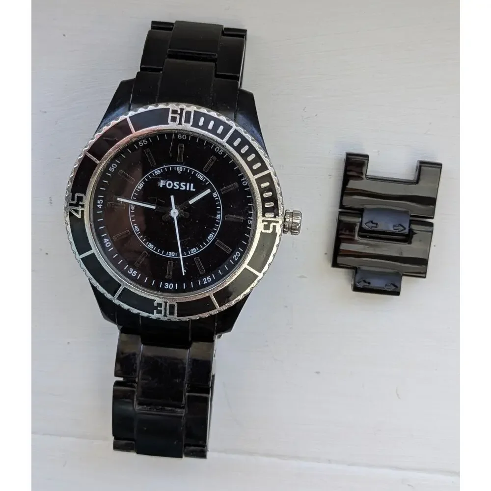 Fossil Stella Womens Watch ES-2443 Black Stainless Steel Boyfriend Style Diver